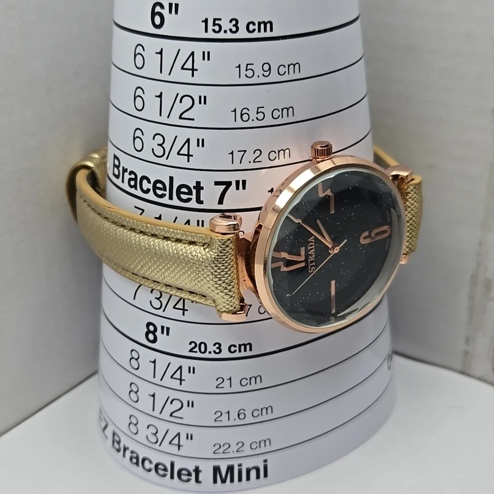 Womens Strada Rose Gold Tone Diamond Cut Bezel Watch Leather Sparkle New Battery